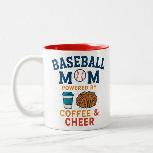 Honkbal moeder aangedreven door koffie en juichen tweekleurige koffiemok