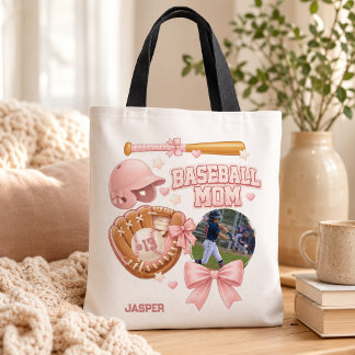 Honkbal Moeder Foto Roze Coquette Sporten Tote Bag