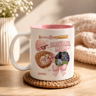 Honkbal Moeder Foto Roze Coquette Sporten Tweekleurige Koffiemok