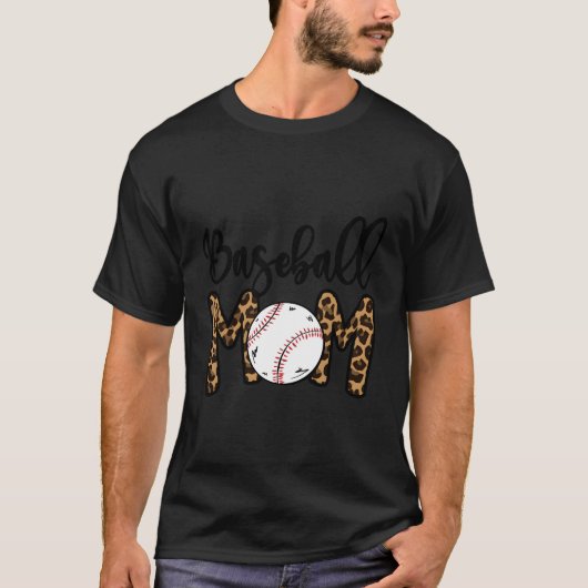 Honkbal Moeder Leopard Print Softbal Moeder D T-shirt (Voorkant)