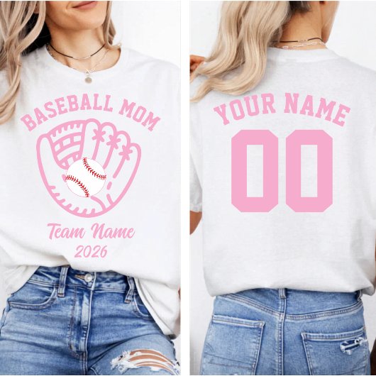 Honkbal Moeder Team Aangepaste Naam Nummer T-shirt