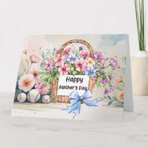 Honkbal Moederdag met bloemenmand  Kaart