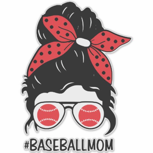 Honkbal Mom Messy bun Sticker (Voorkant)