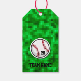Honkbal NUMMER Team NAAM Pixilated Green Grass Cadeaulabel