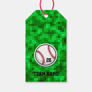 Honkbal NUMMER Team NAAM Pixilated Green Grass Cadeaulabel