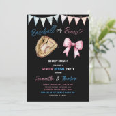 Honkbal of Bows Boy of Girl Gender Reveal Party Kaart (Staand voorkant)