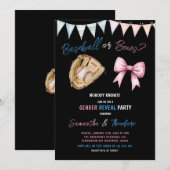 Honkbal of Bows Boy of Girl Gender Reveal Party Kaart (Voorkant / Achterkant)