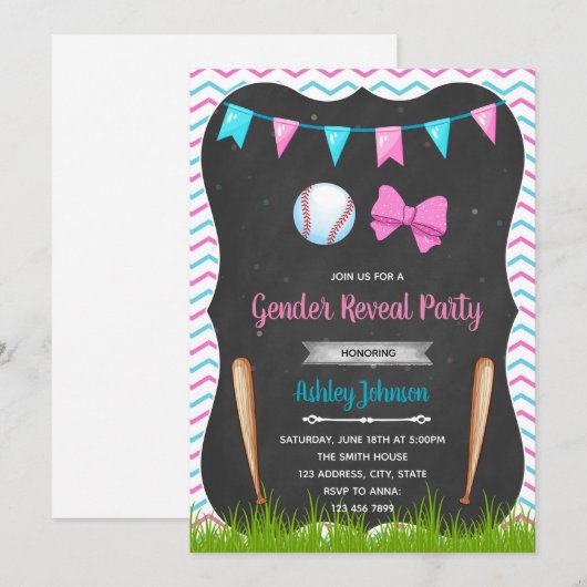 Honkbal of Bows onthullen genderuitnodiging Kaart (Voorkant / Achterkant)