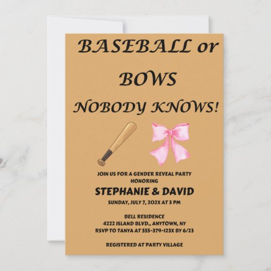 Honkbal of Bows onthullen geslacht feest Kaart (Voorkant)