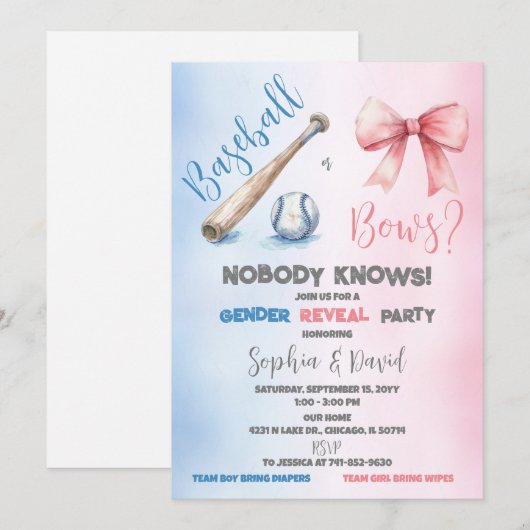 Honkbal of strikken Geslacht Onthullen Partij Kaart (Voorkant / Achterkant)