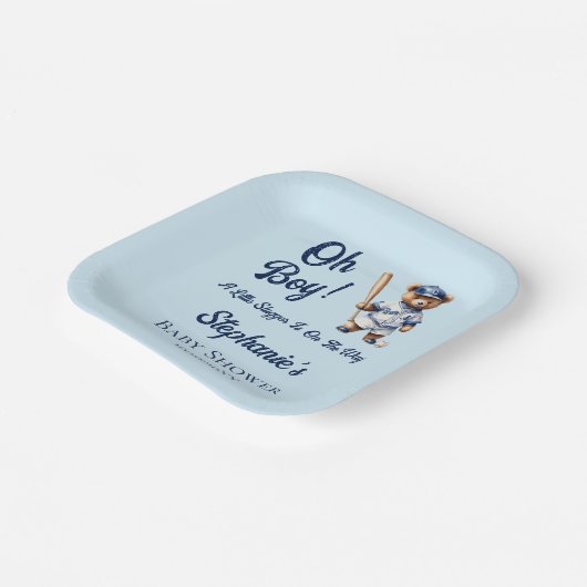 Honkbal Oh Boy Baby shower Schattige Beer Papieren Bordje (Gebogen)