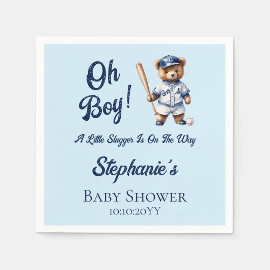 Honkbal Oh Boy Baby shower Schattige Beer Servet (Voorkant)