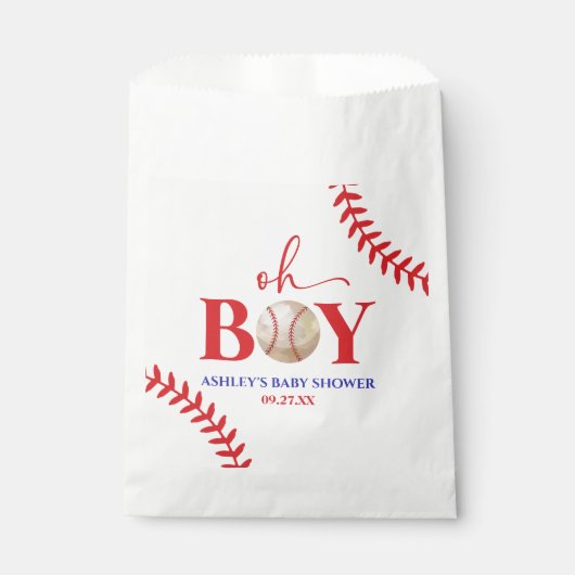 Honkbal Oh Boy Brown Wit Baby shower Bedankzakje (Voorkant)