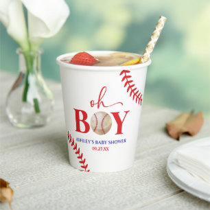Honkbal Oh Boy Brown Wit Baby shower Papieren Bekers
