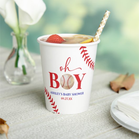 Honkbal Oh Boy Brown Wit Baby shower Papieren Bekers (Insitu)