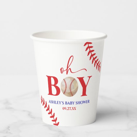 Honkbal Oh Boy Brown Wit Baby shower Papieren Bekers (Achterkant)