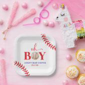 Honkbal Oh Boy Brown Wit Baby shower Papieren Bordje (Feest)