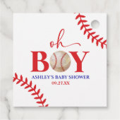 Honkbal Oh Boy Rood Wit Baby shower Bedankjes Labels (Achterkant)