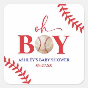 Honkbal Oh Boy Rood Wit Baby shower Vierkante Sticker