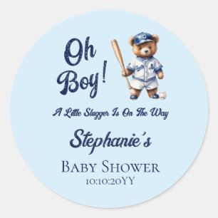 Honkbal Oh Jongen Baby Shower Schattige Beer  Ronde Sticker