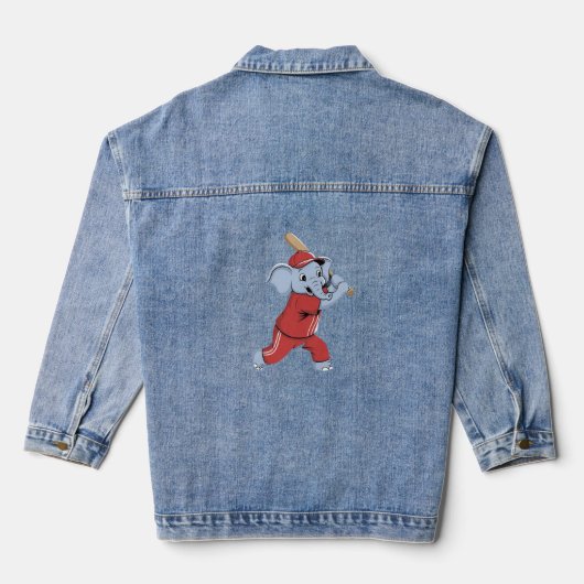 honkbal olifant Cartoon Denim Jacket (Achterkant)
