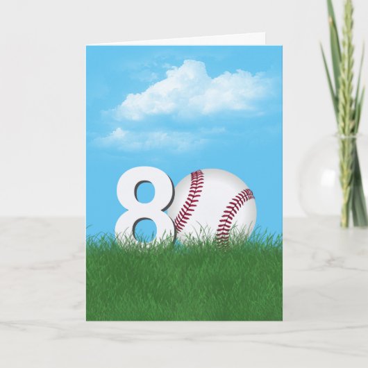 Honkbal op 80ste verjaardag in groen gras kaart (Voorkant)