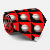 Honkbal op rode en zwarte stropdas (Opgerold)