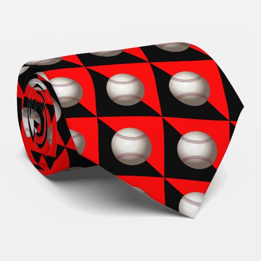 Honkbal op rode en zwarte stropdas (Opgerold)