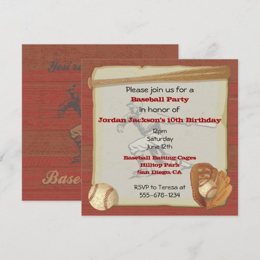  honkbal partij uitnodiging Kaart (Voorkant / Achterkant)