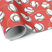 Honkbal patroon op rode achtergrond cadeaupapier (Rol Hoek)