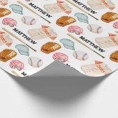 Honkbal Patroon Verjaardag Wrapping Papier (Hoek)