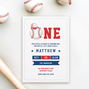 Honkbal Pet Blauw Rood Schattig Jongen 1e Verjaard Kaart