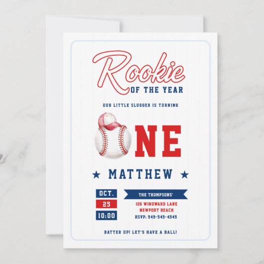 Honkbal Pet Rookie Stripes Blue Boy 1st Verjaardag Kaart (Voorkant)