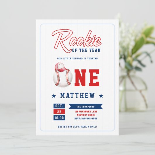 Honkbal Pet Rookie Stripes Blue Boy 1st Verjaardag Kaart (Staand voorkant)