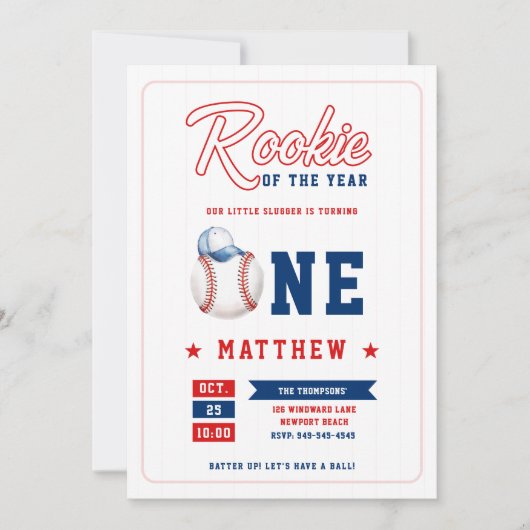 Honkbal Pet Rookie Stripes Fun Boy 1st Verjaardag Kaart (Voorkant)