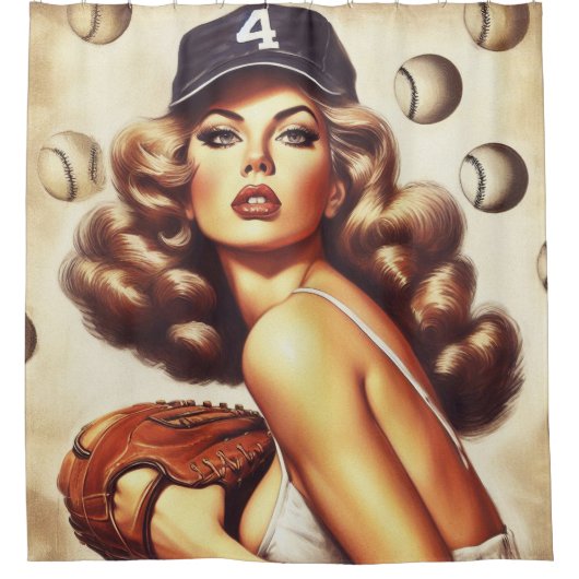  honkbal pin-up douchegordijn (Voorkant)