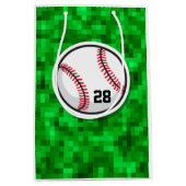 Honkbal Pixilated Grass Speler Nummer Sport Medium Cadeauzakje (Voorkant)