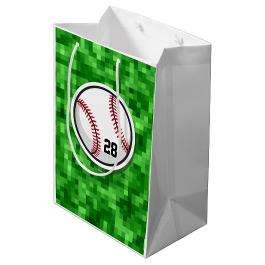 Honkbal Pixilated Grass Speler Nummer Sport Medium Cadeauzakje (Achterkant Gekanteld)