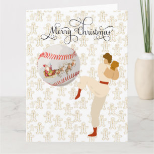Honkbal Prettig Kerstfeest met Speler en Kerstman  Kaart