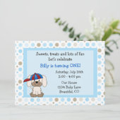 Honkbal Puppy 1e verjaardag Uitnodiging voor jonge (Staand voorkant)