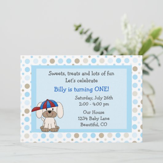 Honkbal Puppy 1e verjaardag Uitnodiging voor jonge (Staand voorkant)