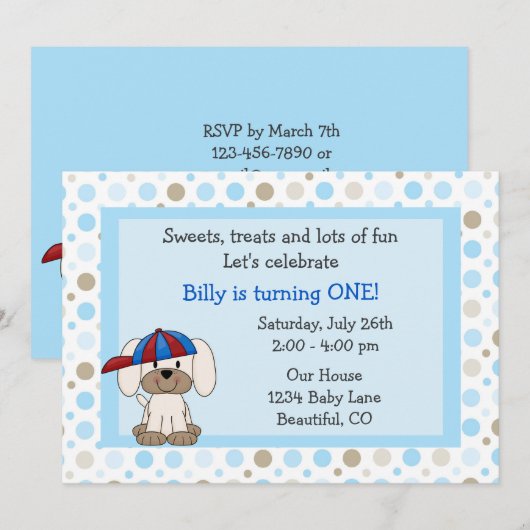 Honkbal Puppy 1e verjaardag Uitnodiging voor jonge (Voorkant / Achterkant)