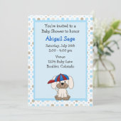 Honkbal Puppy Baby Boy Douche Uitnodiging (Staand voorkant)