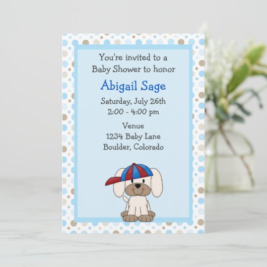 Honkbal Puppy Baby Boy Douche Uitnodiging (Staand voorkant)