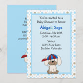 Honkbal Puppy Baby Boy Douche Uitnodiging (Voorkant / Achterkant)