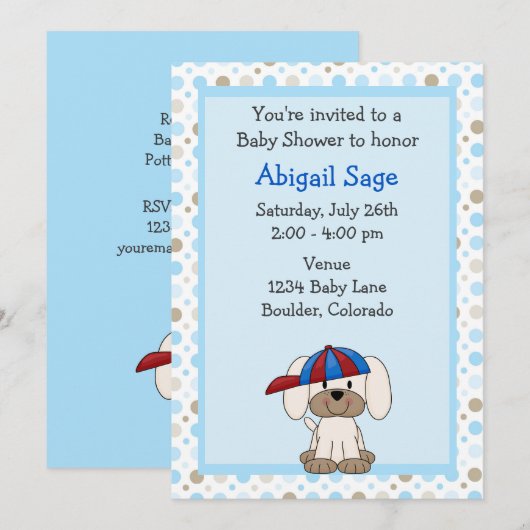 Honkbal Puppy Baby Boy Douche Uitnodiging (Voorkant / Achterkant)