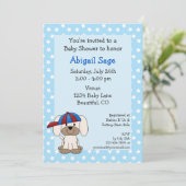 Honkbal Puppy Baby Boy Douche Uitnodiging (Staand voorkant)