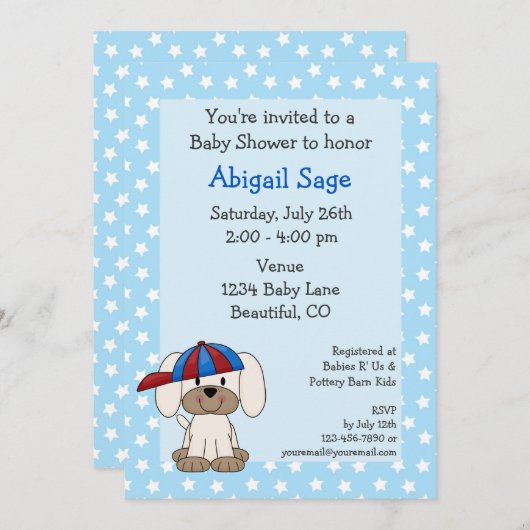 Honkbal Puppy Baby Boy Douche Uitnodiging (Voorkant / Achterkant)