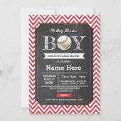 Honkbal Red Boy Baby shower Chevron Uitnodigen Kaart (Voorkant)