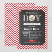 Honkbal Red Boy Baby shower Chevron Uitnodigen Kaart (Voorkant / Achterkant)